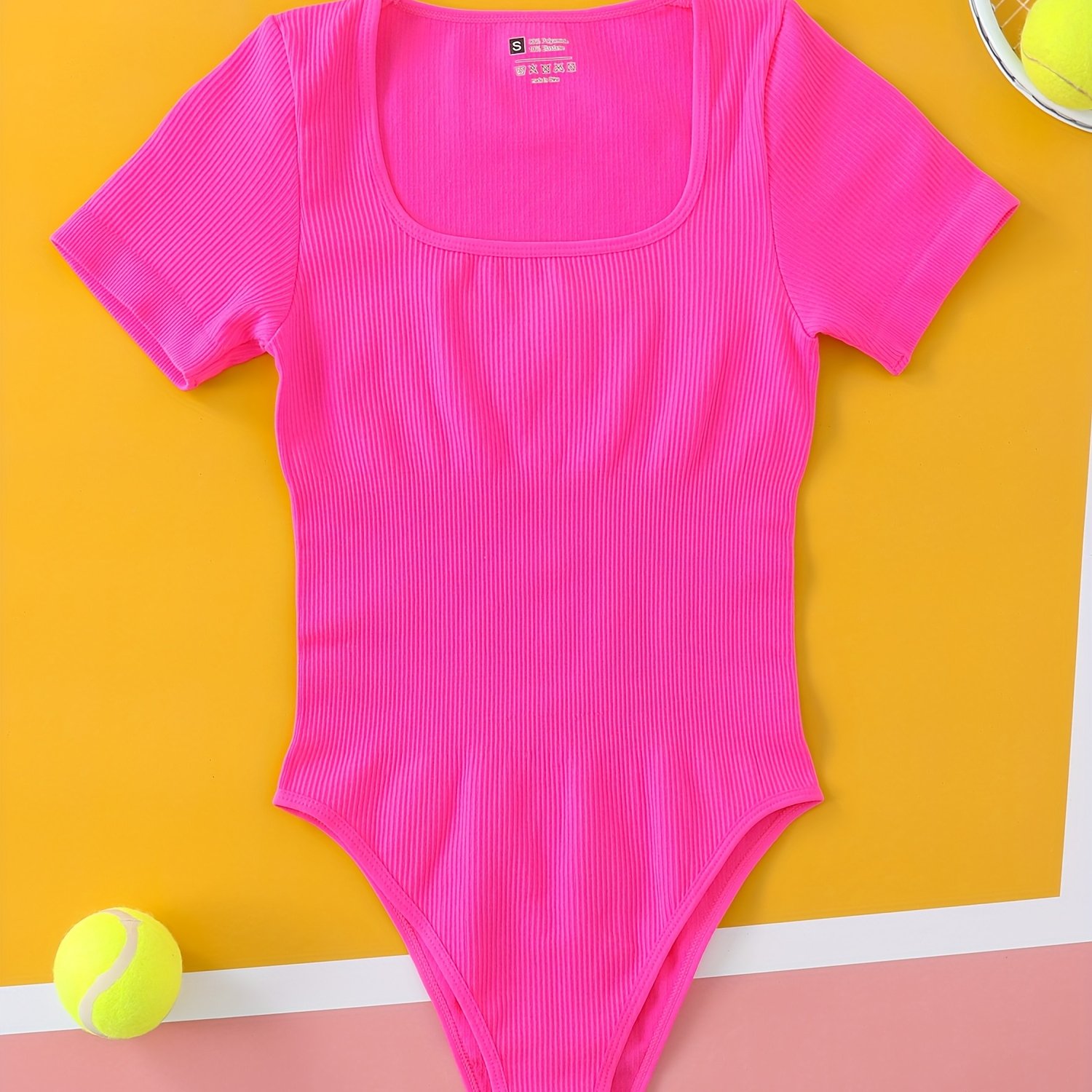 E-shop Fly Stride Nahtloser Rippstrick-Body für Damen – Atmungsaktiv & Bequem – Kurzarm, Quadratischer Ausschnitt – Fitness-Leotard, Hochtailliert,