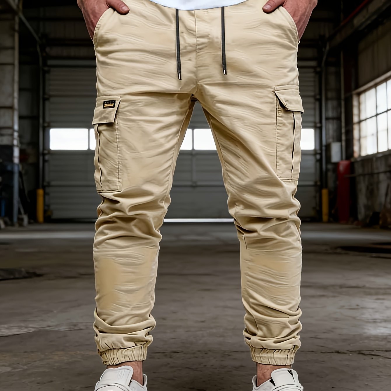 TEMU Pantalones casuales con puños para hombre, pantalones de cintura elástica, holgados y cómodos, ligeros y transpirables, pantalones con puños