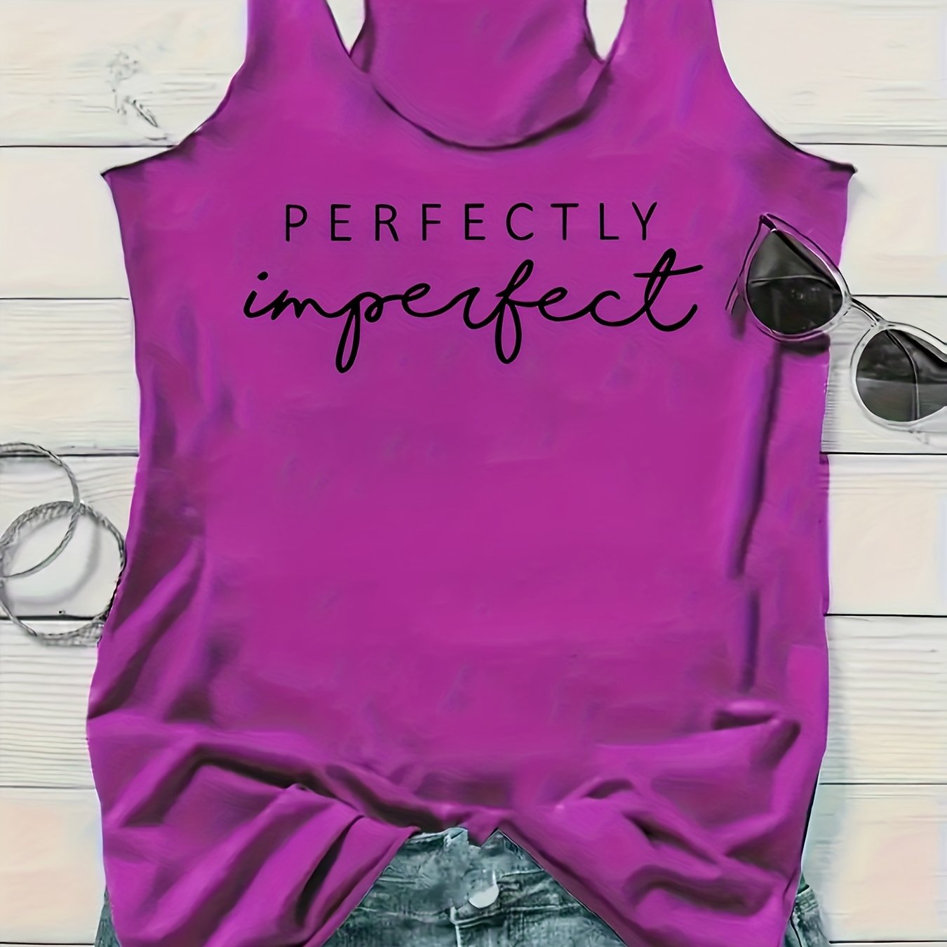 Women&#39;s Summer Sleeveless Tank Top, &quot;Perfectly Imperfect&quot; Slogan, Casual Slim Fit, Fashion Print, Comfortable Breathable Vest For Daily Wear