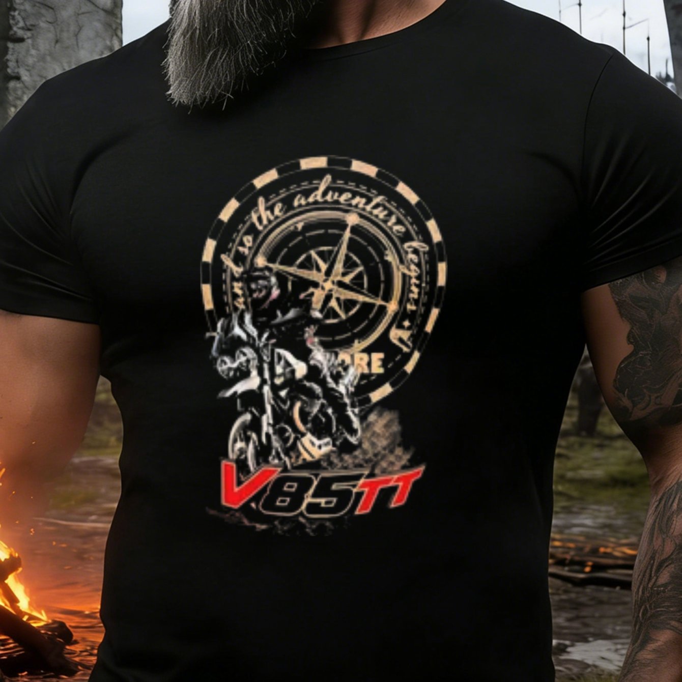 Image of Men's T-shirt Black Motorcycle V85tt Graphic Print Outdoor Riding Casual Wear