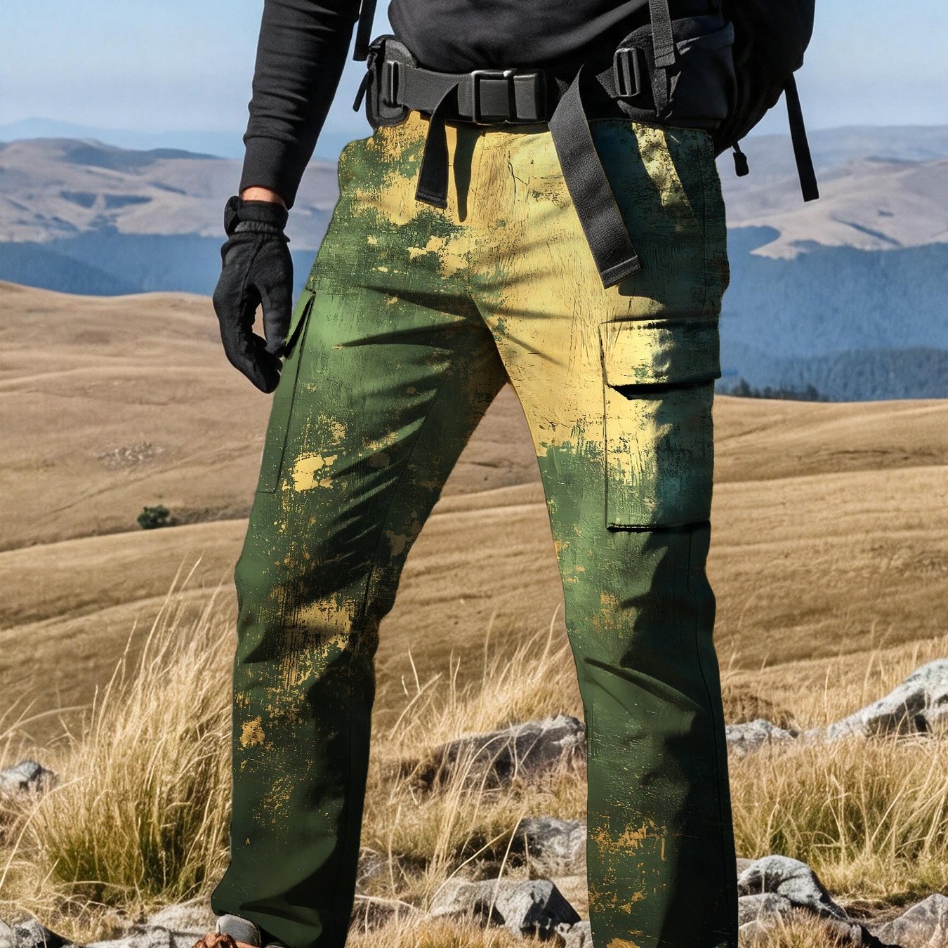 TEMU [labor Day] Print Design - No Texture, No Handcrafting Men's Techwear Utility Cargo Pants, Lightweight And Durable Fabric, Random Print,