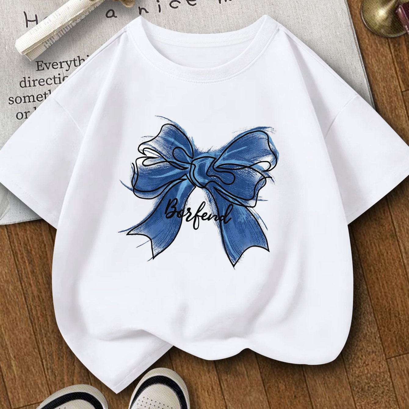 Image of A Summer Short-sleeve T-shirt Featuring A Print, Made Of Soft, Stretchy, And Comfortable Fabric, Suitable For Casual Outdoor Sports, Designed For Children Aged 7 To 14