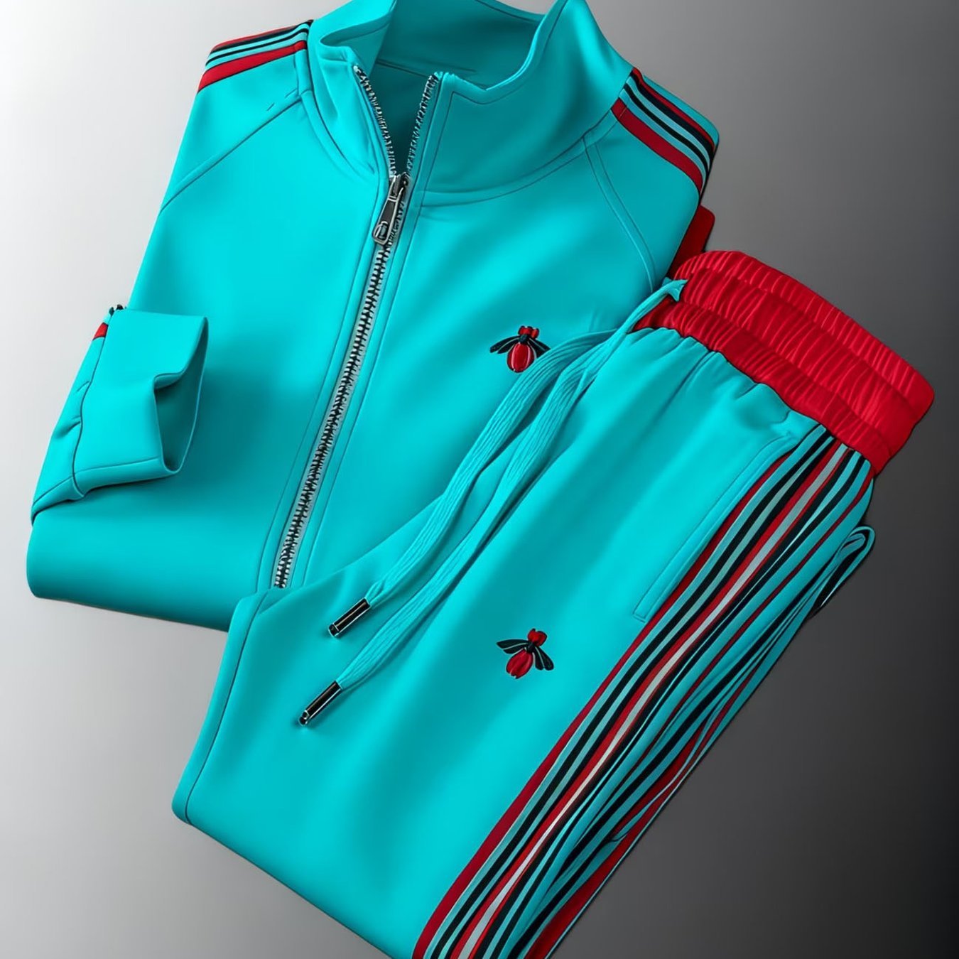 Tracksuit Men's Fashion Casual Trendy Sportswear Bee Graphic Striped Zip Jacket Drawstring Pants Set Men's Outfits Foradults Men Casual Wear Sportswear Street Style Fall Winter