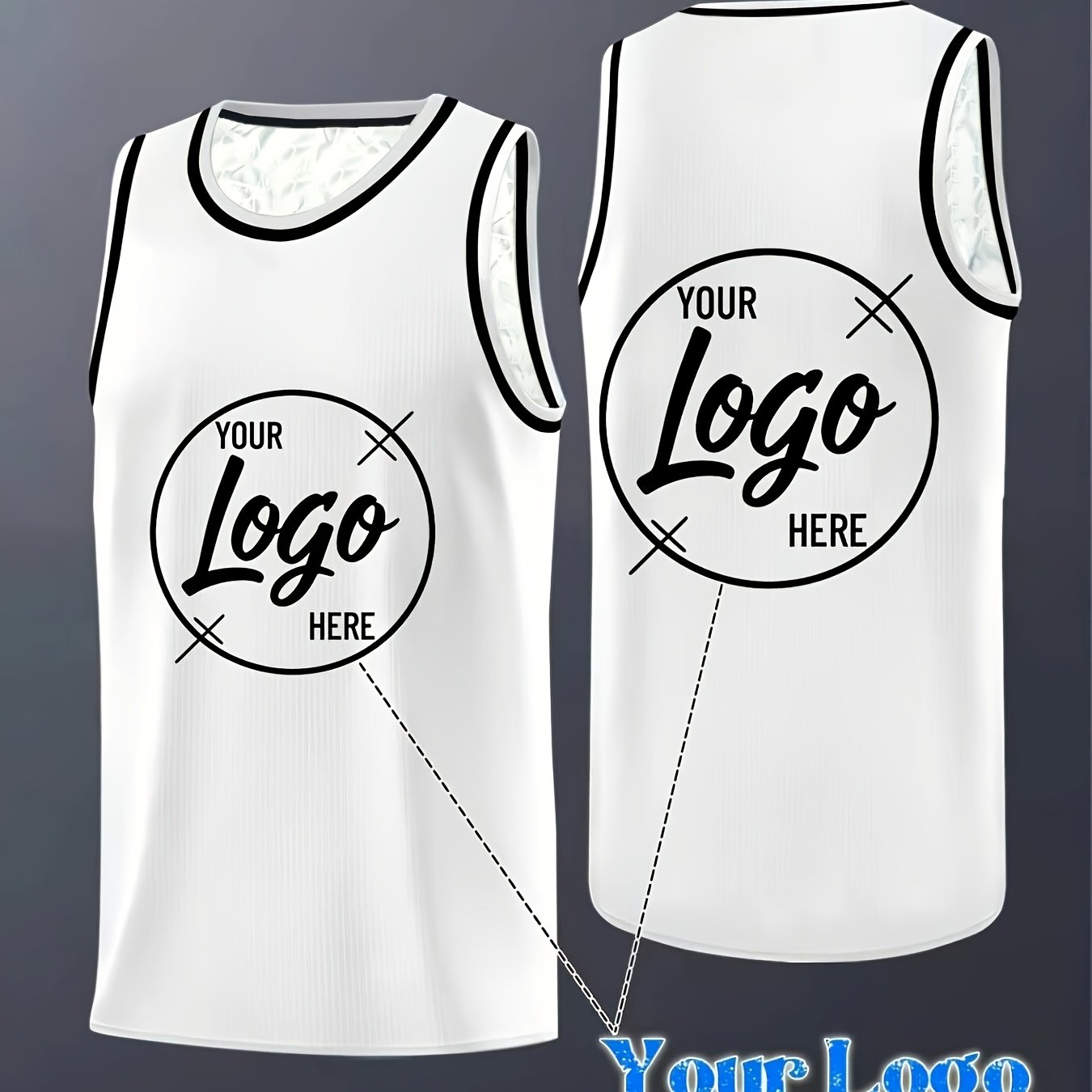TEMU Plus Size Men's Custom Round Neck Sleeveless Basketball Jersey Vest, Personalized Team Logo Design, Options, Suitable For Summer And Daily