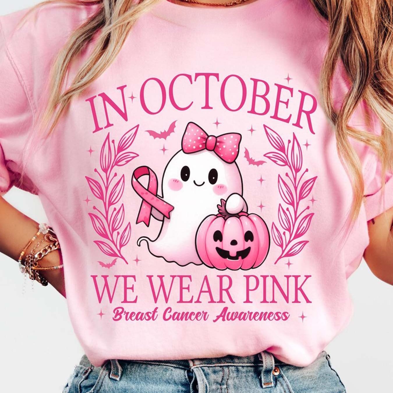 TEMU Women's Y2k Pink Breast Awareness Pattern Printed Round Neck Short Sleeve T-shirt, Non-sequin. Inner And Outer Wear Casual Top Base Layer Short