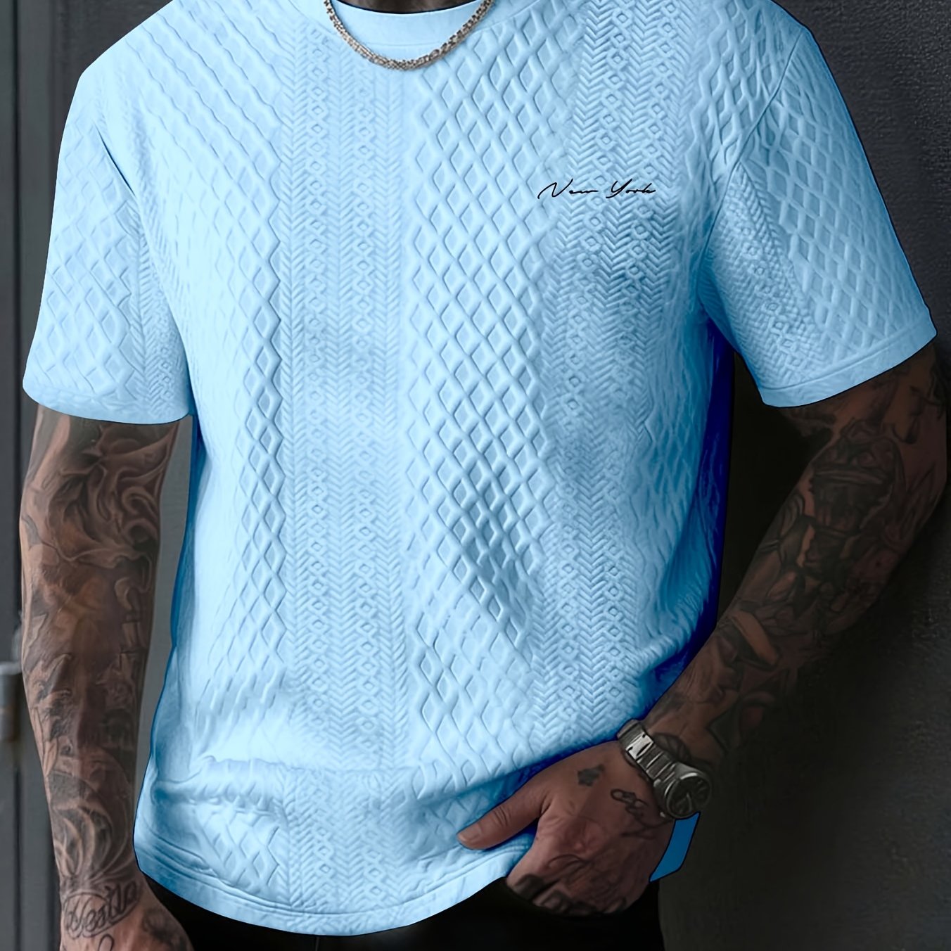 TEMU Men's New Textured Fabric Crew Neck T-shirt