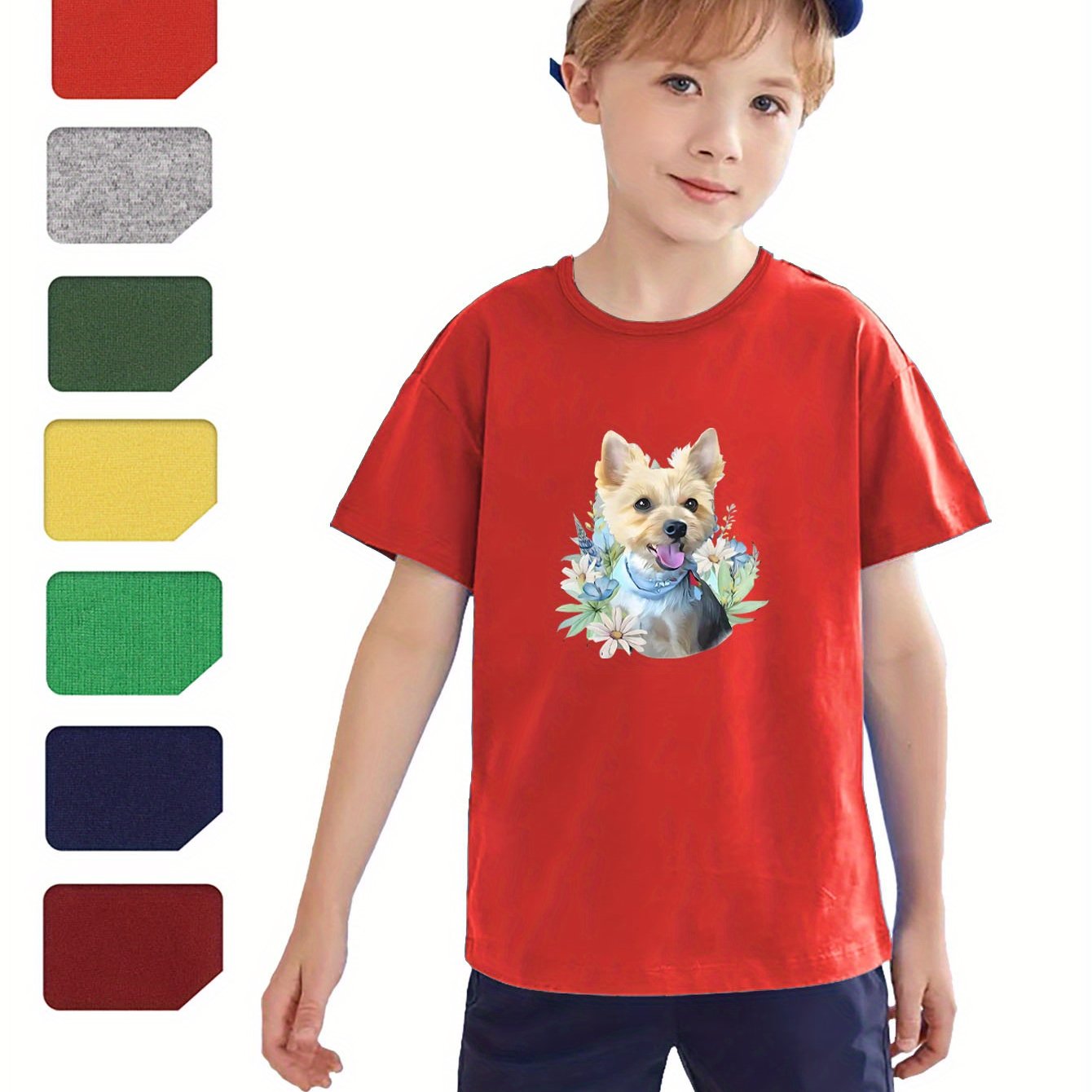 Cute Puppy Trendy Print Casual Short Sleeve T shirt Boys - Temu