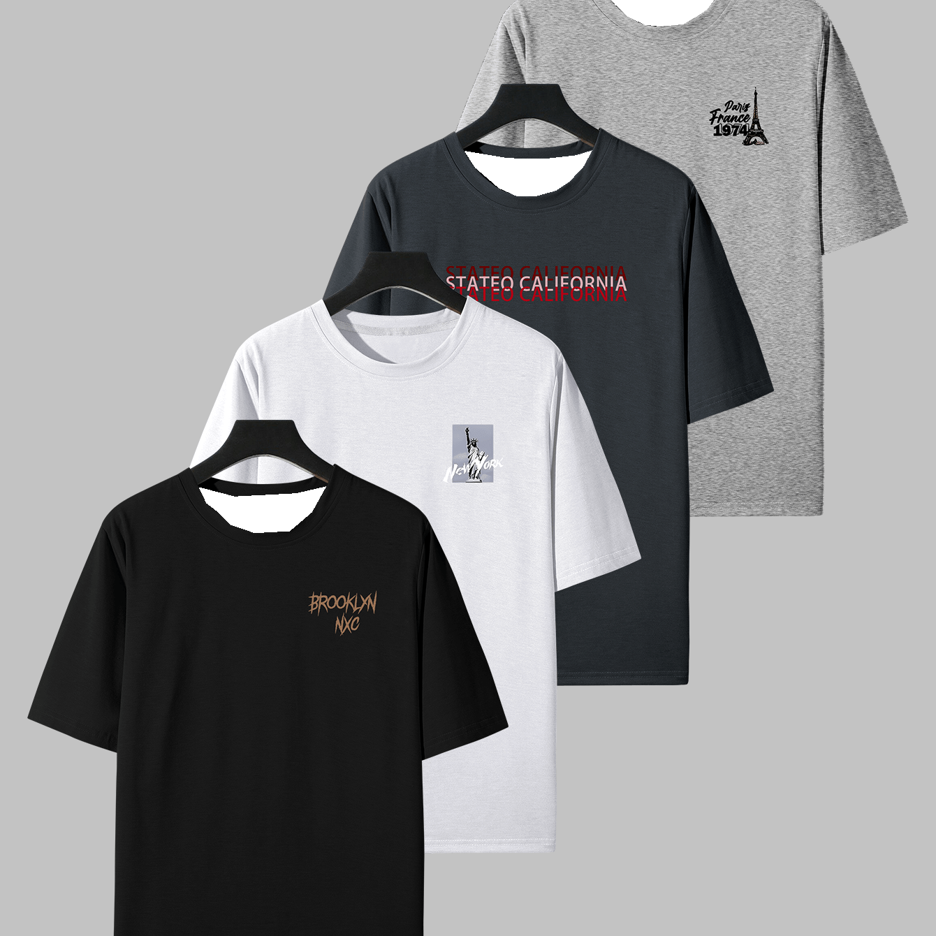 TEMU 4 Men's Hip Hop Graphic Print T-shirts - Casual Crew Neck Short Sleeve With And Brooklyn , White, , Casual Wear | Urban Fashion | Graphic