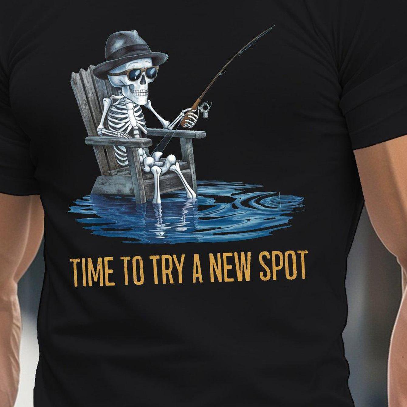 TEMU 1 Men's Cotton Skull Fishing Printed T-shirt-casual Crew Neck, Short Sleeve, Slight Stretch Knitted Fabric, Regular Version, Summer T-shirt