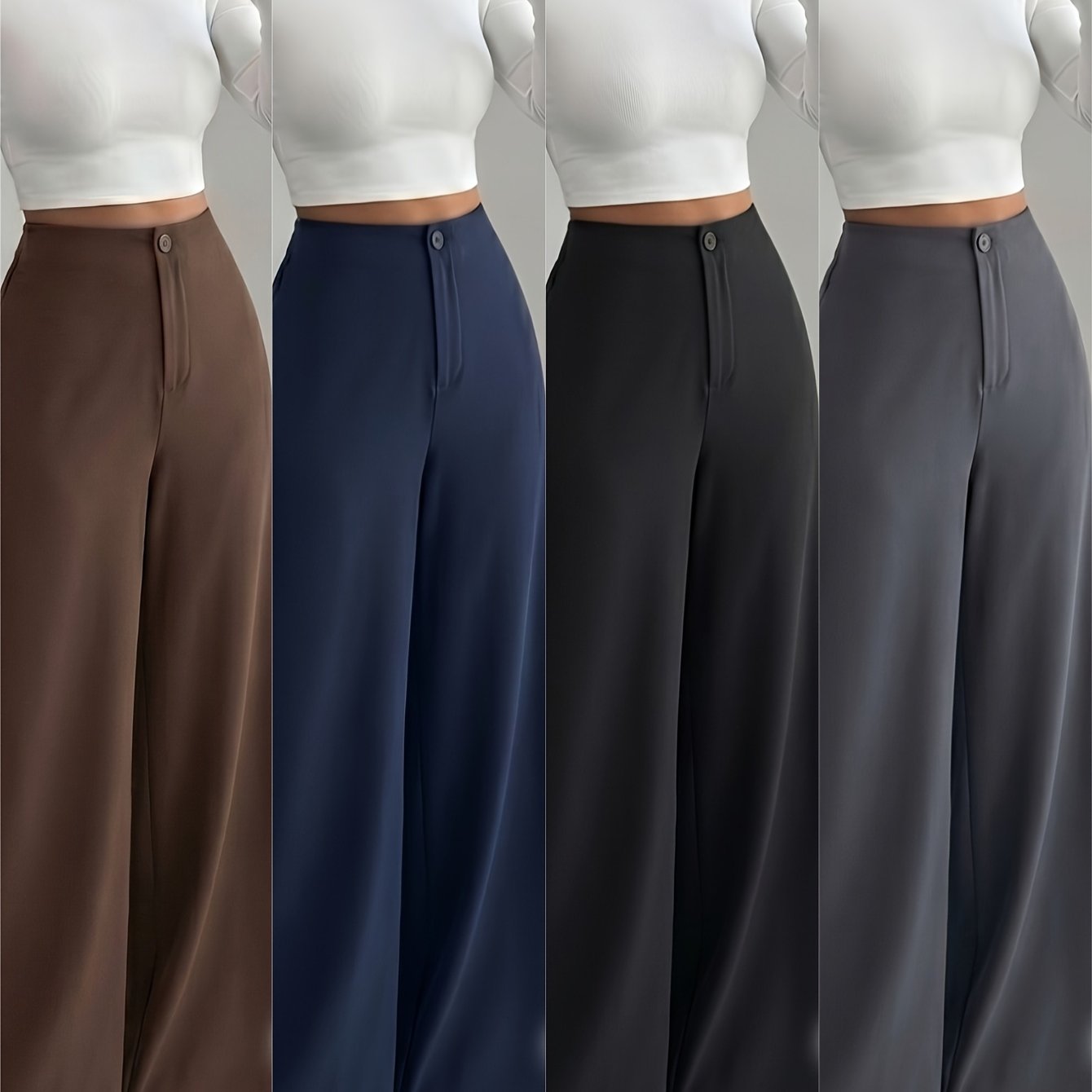 TEMU Women's 4-pack High-waisted Wide Leg Dress Pants, Casual Flowy Stretch Long Palazzo Trousers, Business Work Office Trousers For