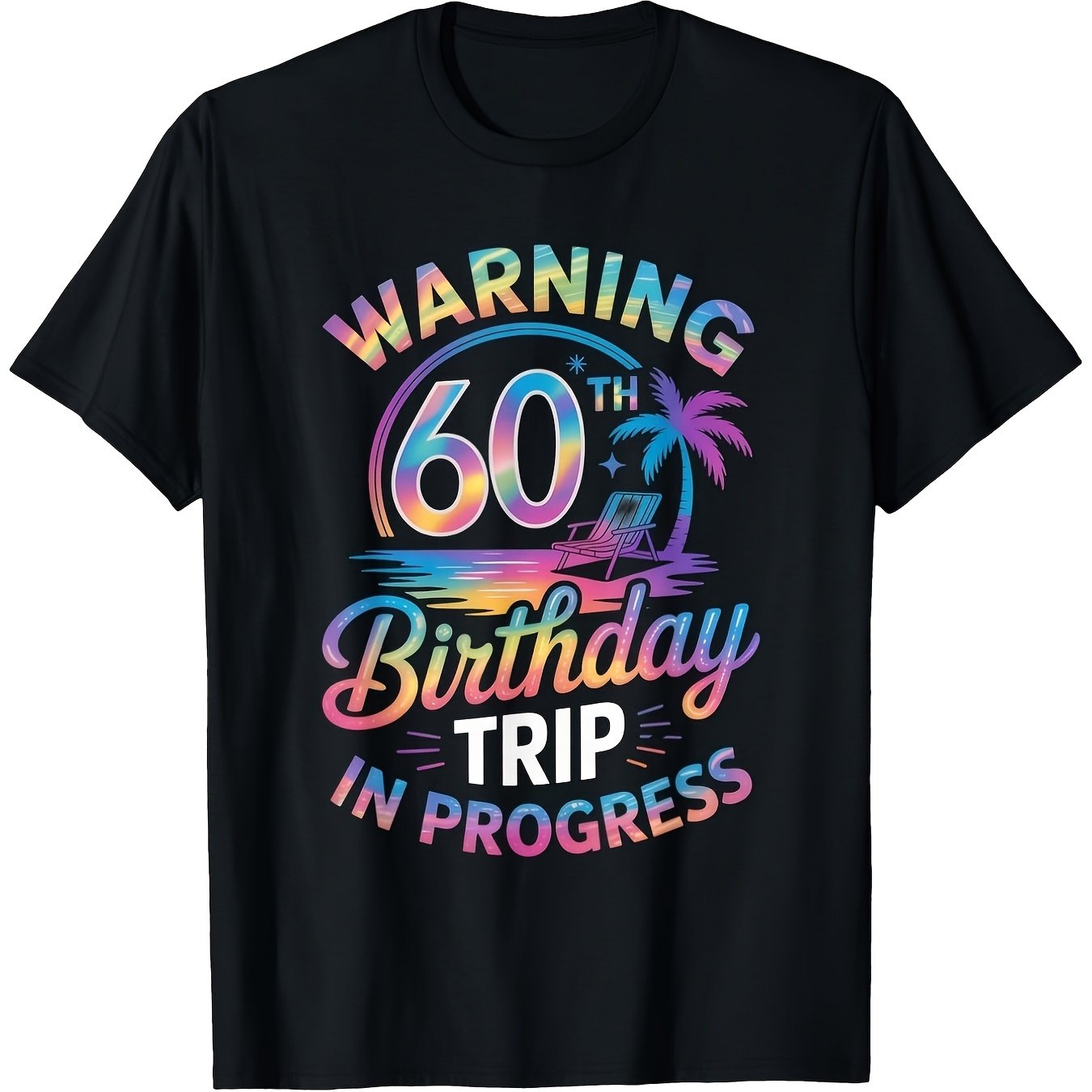 TEMU Men's Funny 60th Birthday T-shirt - Retro Warning 60 Years Suitable For Birthday Party Gift, Soft Comfortable Short Round Neck Casual Outfit For