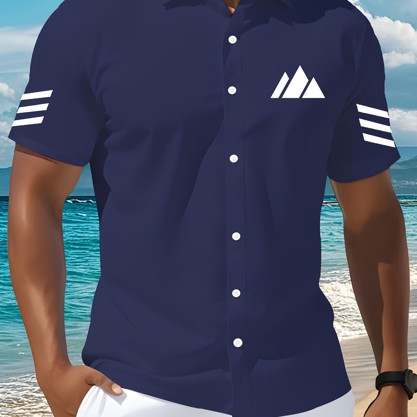 TEMU Trendy Men's Short-sleeve Shirt, Stylish And Design For Office, Business, Formal Wear, Travel, Beach , Shopping, And Wear. Solid Color Versatile
