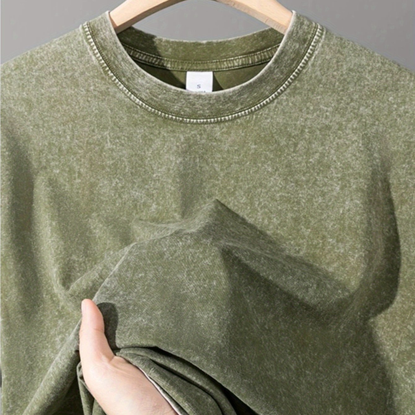 Washed Cotton 220g Heavyweight 100% Vintage Distressed Pure Cotton Crew Neck T-shirt, Simple