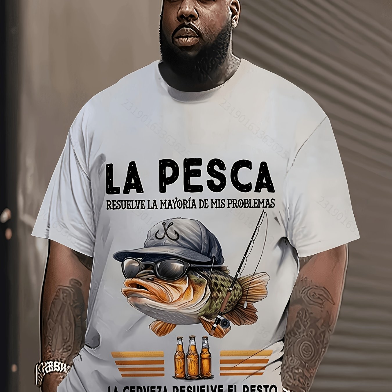 TEMU Camiseta Casual de Hombre con Estampado de Pescado - Estampado 3D "La Pesca Resolvió la Mayoría de Mis Problemas", Elástica, Lavable a Máquina,