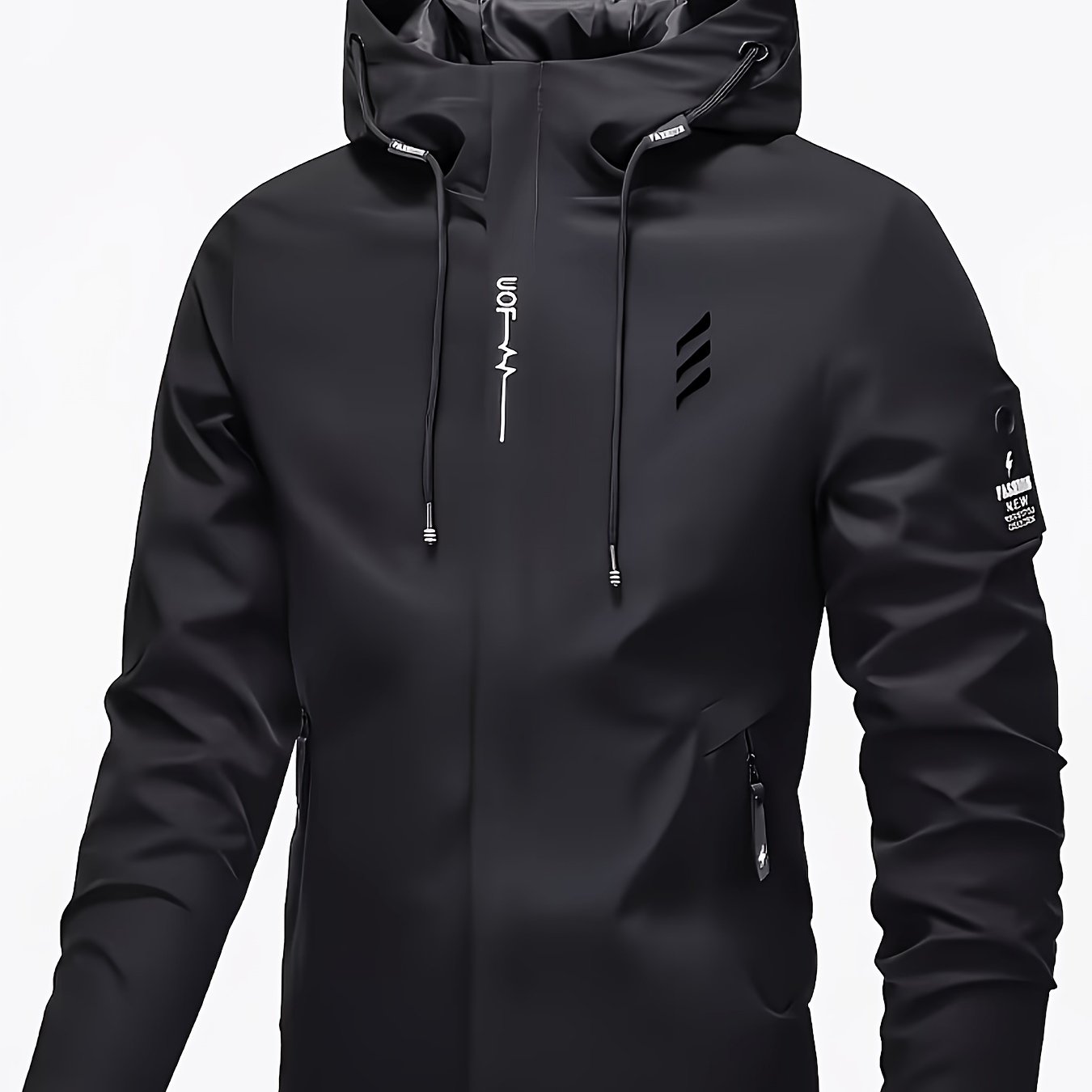 TEMU Men's Heavy-duty High-quality Hooded Windproof- Suitable And Strong , Full-zip , With Logo Patch Pocket, Soft Casual Hiking/fishing, Autumn