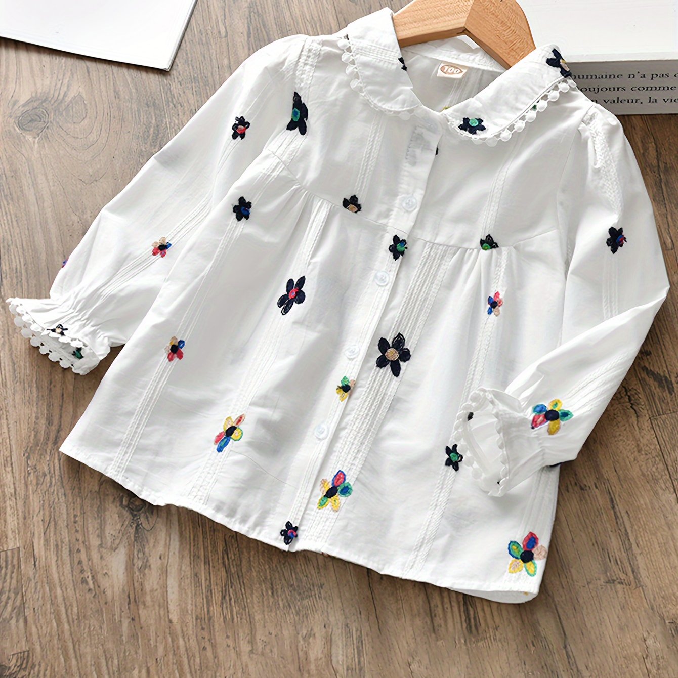 Autumn ' Cute Pastoral Embroidered Floral Shirt, Small Lapel Comfortable Breathable Cardigan Long Sleeve Top
