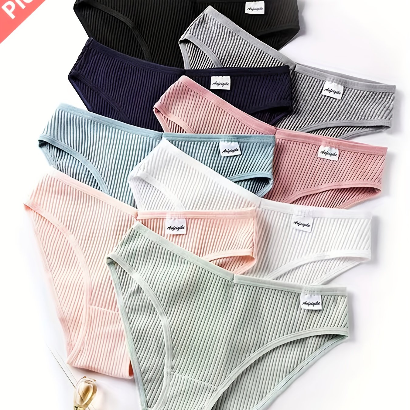 TEMU 8pcs Women's Panties Sexy Low-waist Solid Color Briefs Ribbed Comfortable And Breathable Sports Underwear
