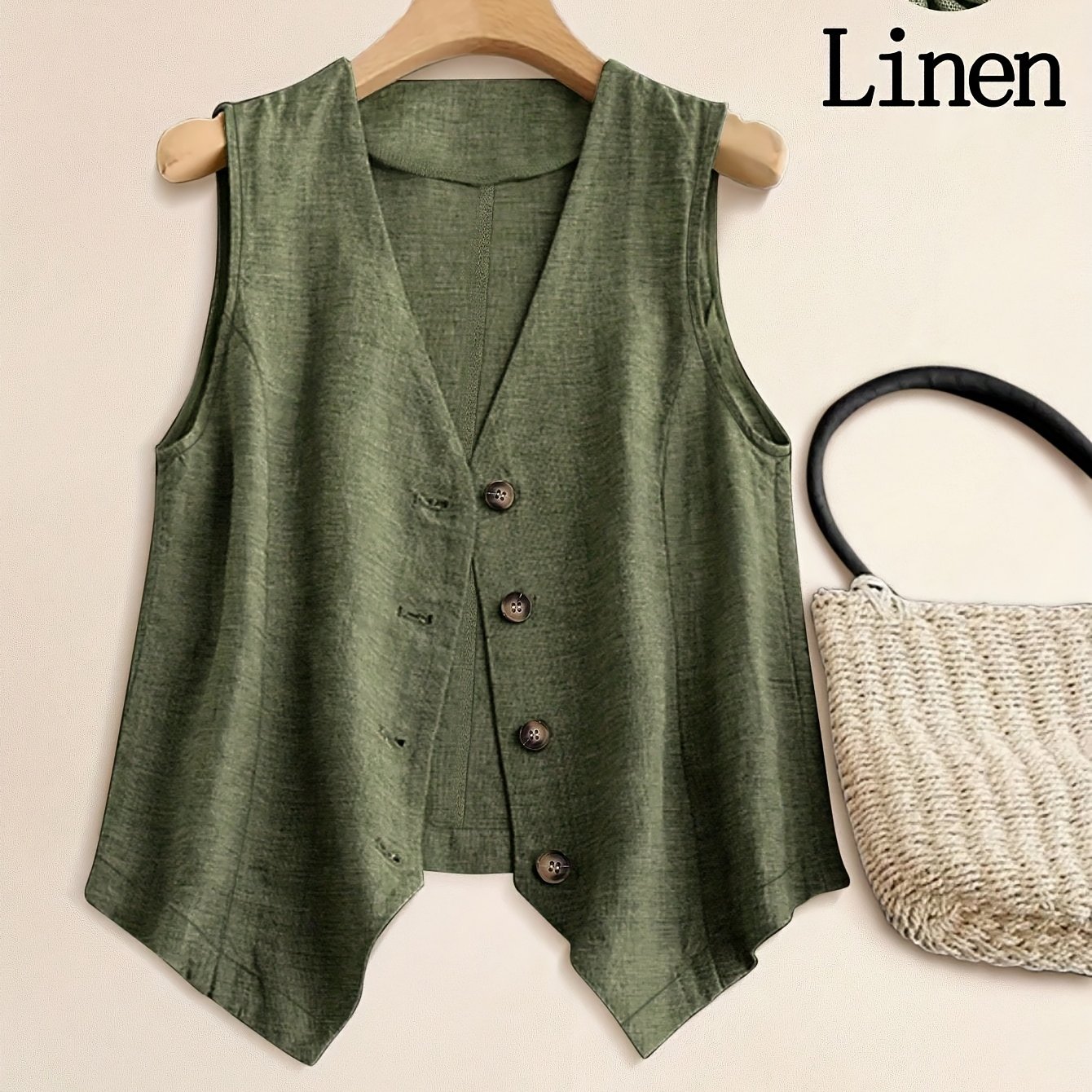 TEMU Plus Size, Plus Size Women's Spring/summer Casual Vacation Short Linen Suit Vest Jacket