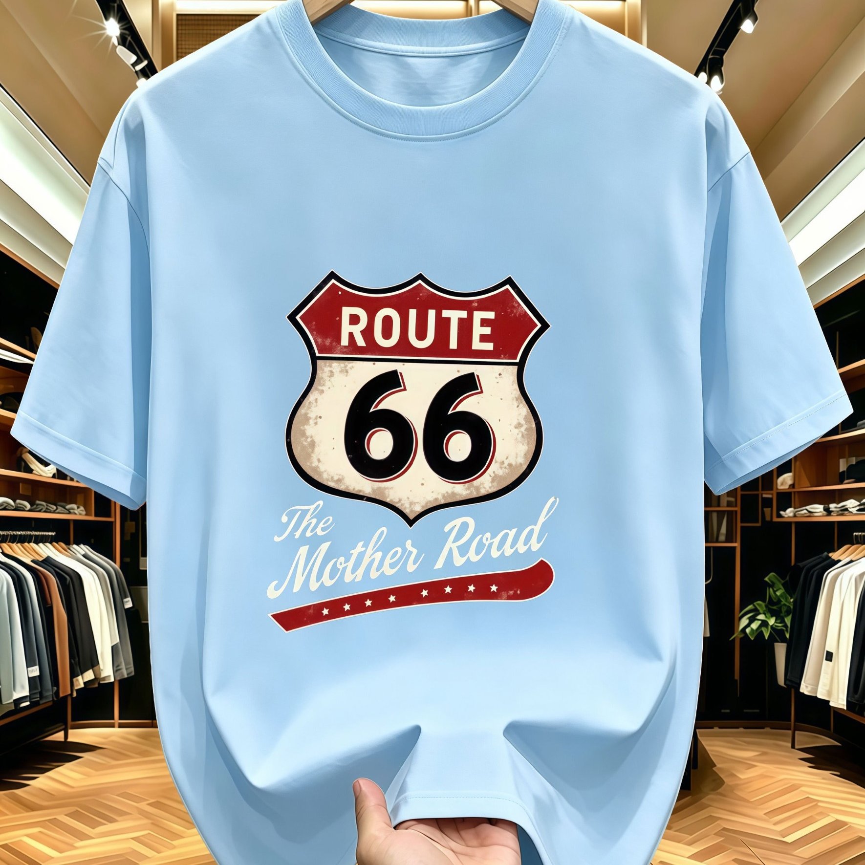 TEMU Retro Vibes On Point! American Road T-shirt, Distressed And , Perfect For Daily And Motorcycle