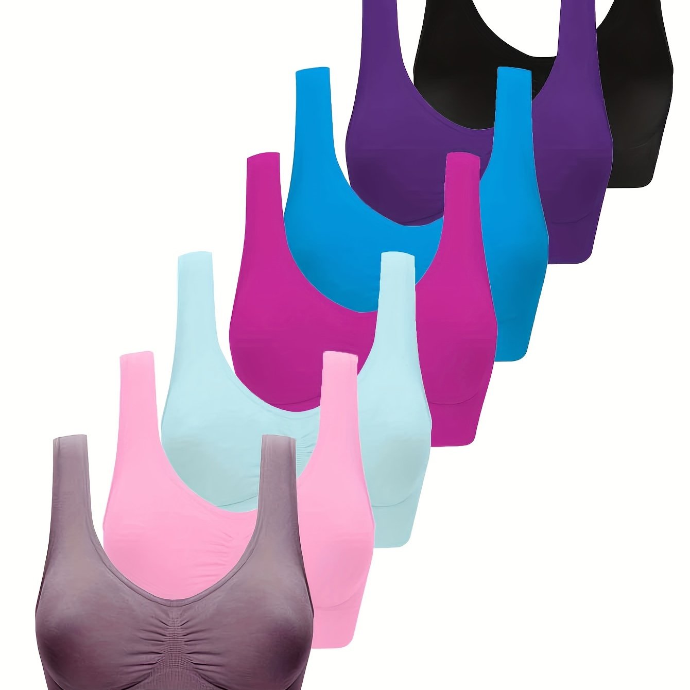 TEMU 7pcs Women' Bras - Comfy, Breathable Nylon & Elastane Blend, Wireless Design For Running & Workouts, Machine Washable