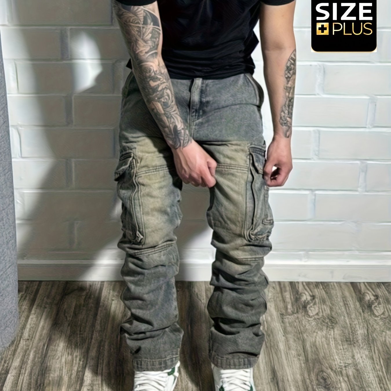 Image of Hme Y2k Style, Elastic Plus Size Combined Straight Tube, Suitable For Daily And Seasonal Wear, Men's Plus Size Casual Jeans, Plus Size