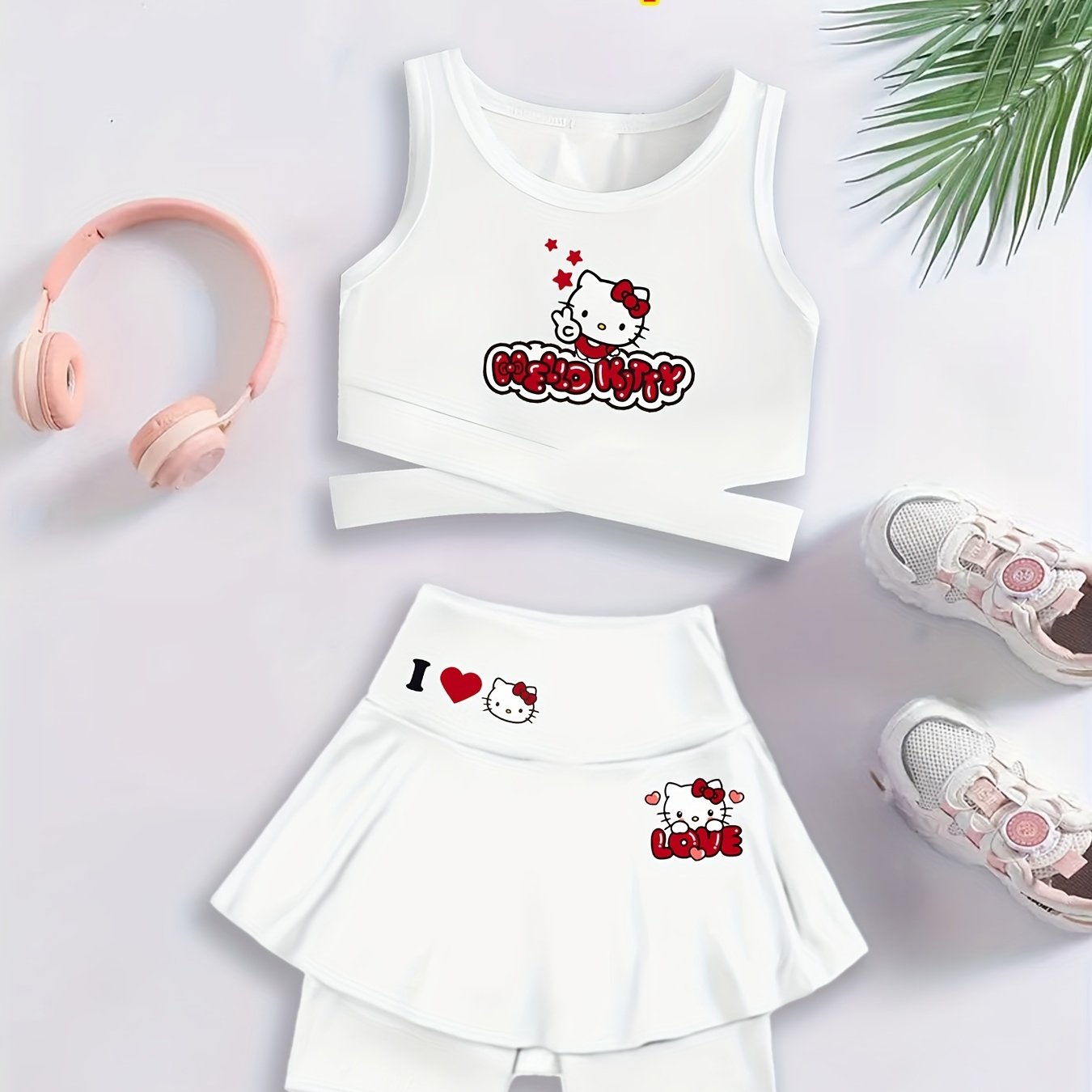Image of Hello Kitty Kuromi 2pcs Set, Kuromi Cartoon Print Girls' Tank Top And Pants Outfit, Cute Breathable Girls' Fitness Dancewear For Sports, Perfect For Outdoor