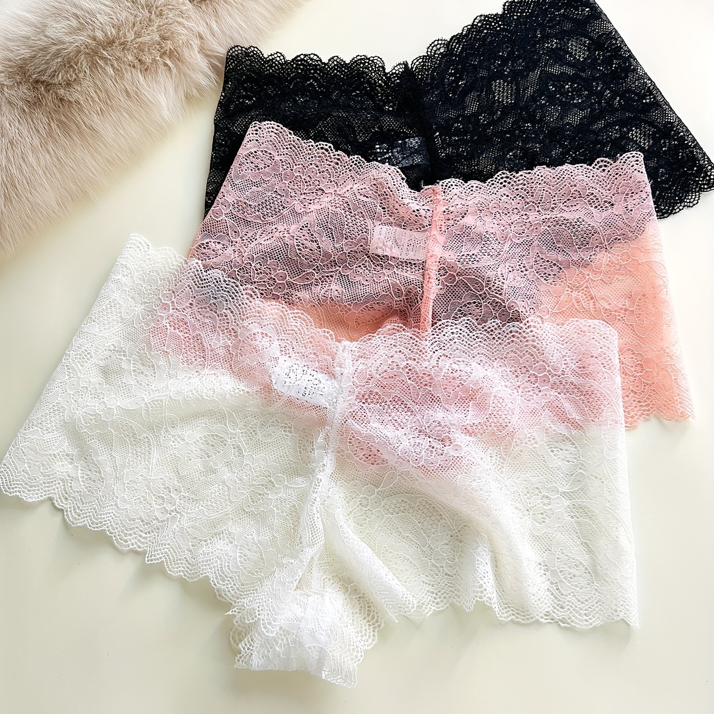TEMU 3--size Sexy Lace Boyshorts | Ultra-thin, Breathable, Quick-drying, Seamless Underwear With Contrast Lace Detail