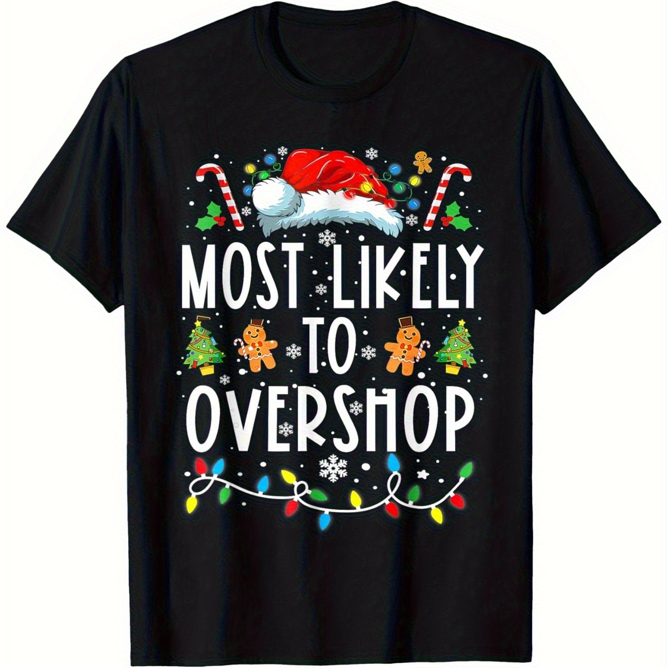 TEMU Le Plus Susceptible à l'OverShopping de Noël - T-Shirt Drôle pour , Adapté aux Hommes et Femmes, 100% Coton, Tailles S-XXXL