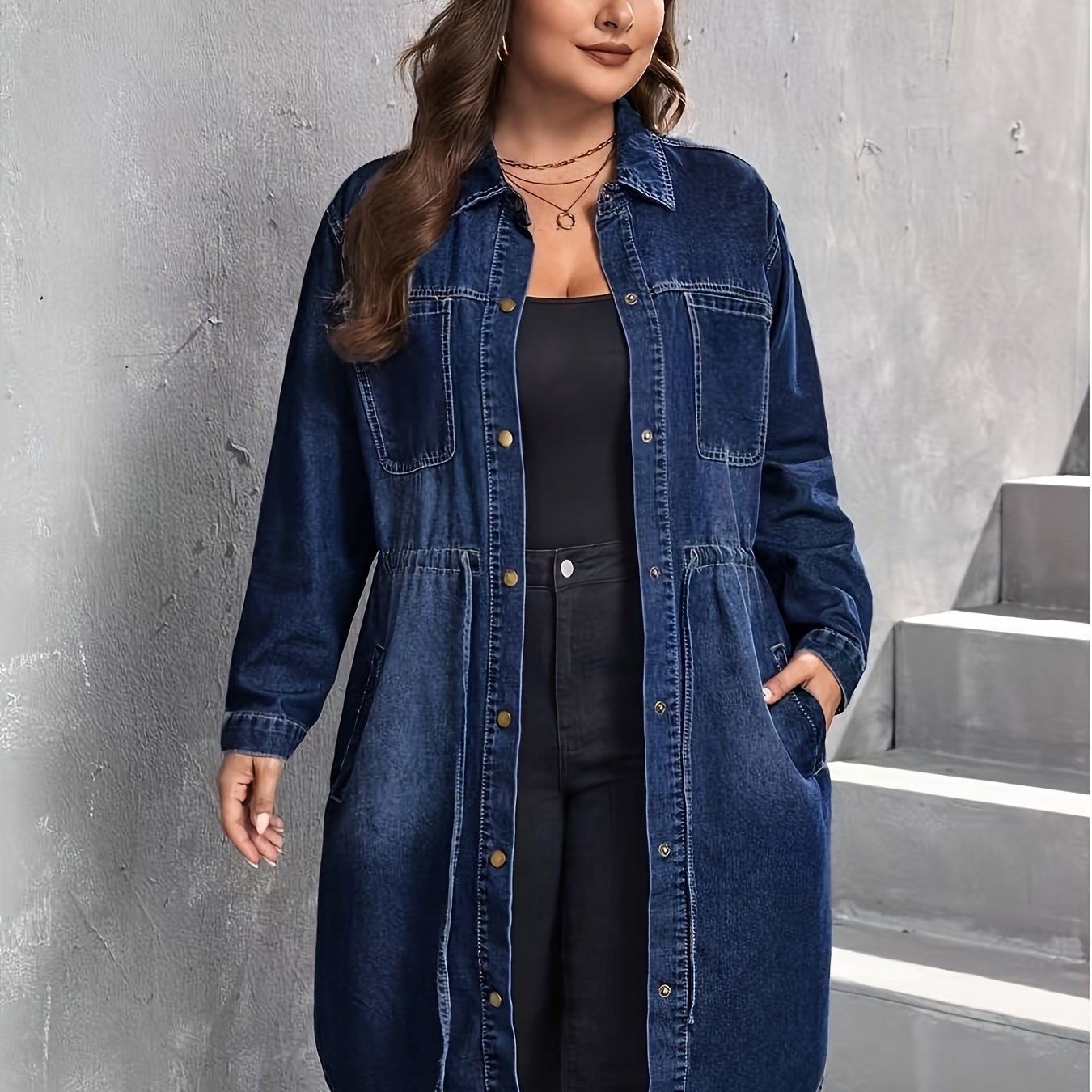New 2026 Plus-size Jacket For Women, With Drawstring Waist, Long Sleeves, Casual And Loose Fit, Simple And Versatile Style.