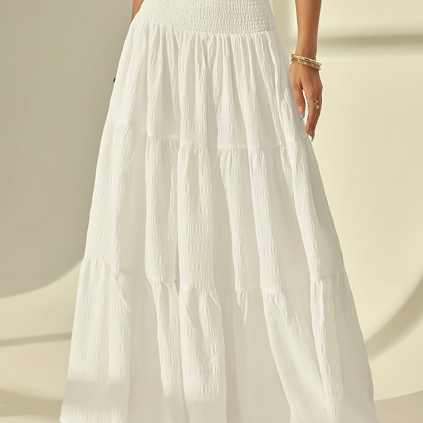 Image of Women's Textured Fabric Oversized Skirt, A-line Hem Maxi Dress For Vacation, Suitable For Summer