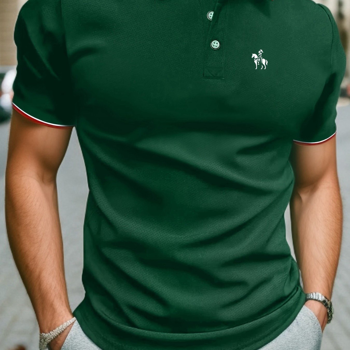 TEMU 'knight' Pattern Men's Casual Lapel Shirt, Novelty Style Short Sleeve Breathable Sports Golf Tops, Men's Clothing