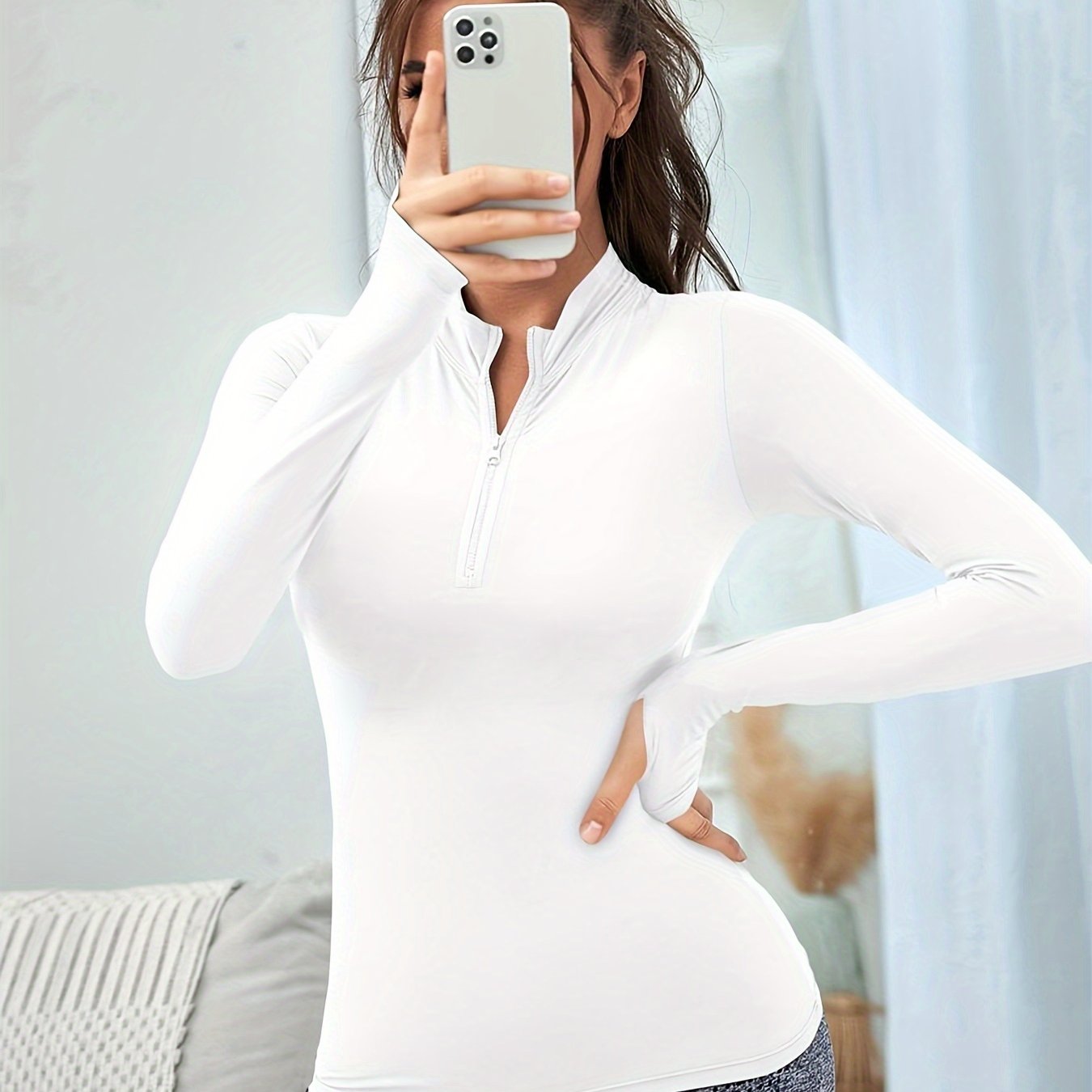 TEMU Women's Athletic Yoga Top, Long Sleeve Collar Half Zip, Slim Fit Stretch Moisture-wicking Fitness Jacket, Quick-dry Running Sportswear