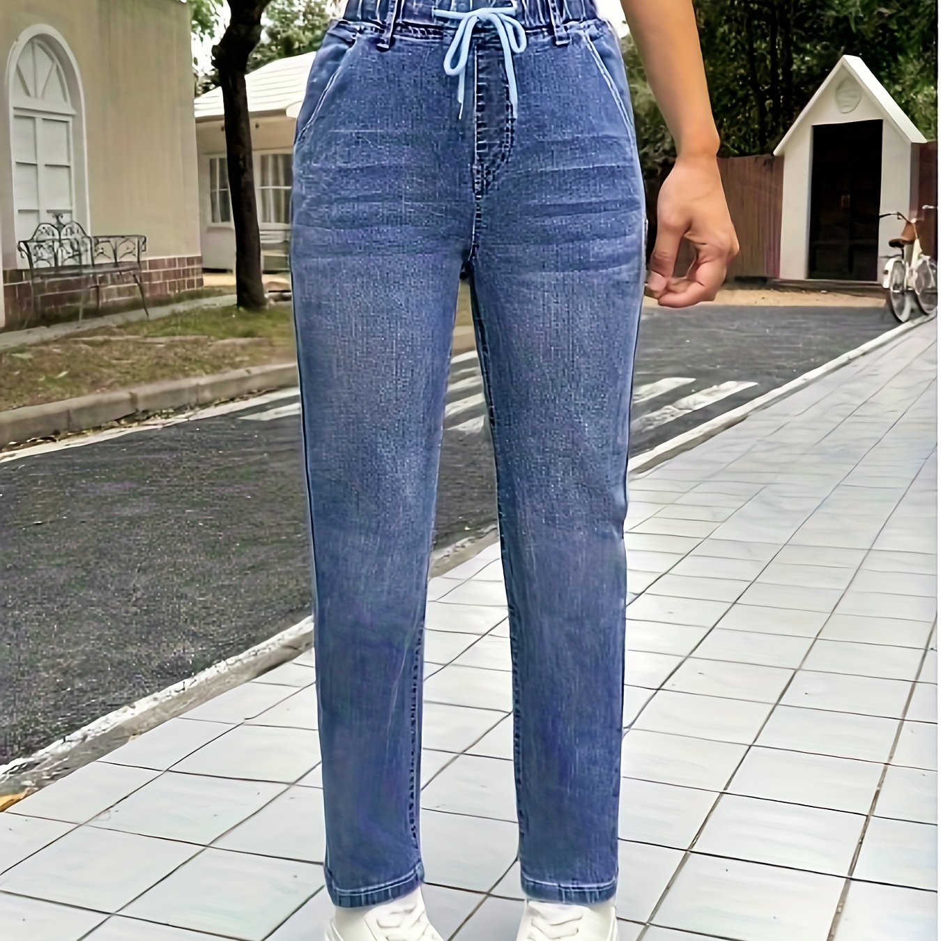 Single Blue Women's Jeans And Clothing With Tunnel Device