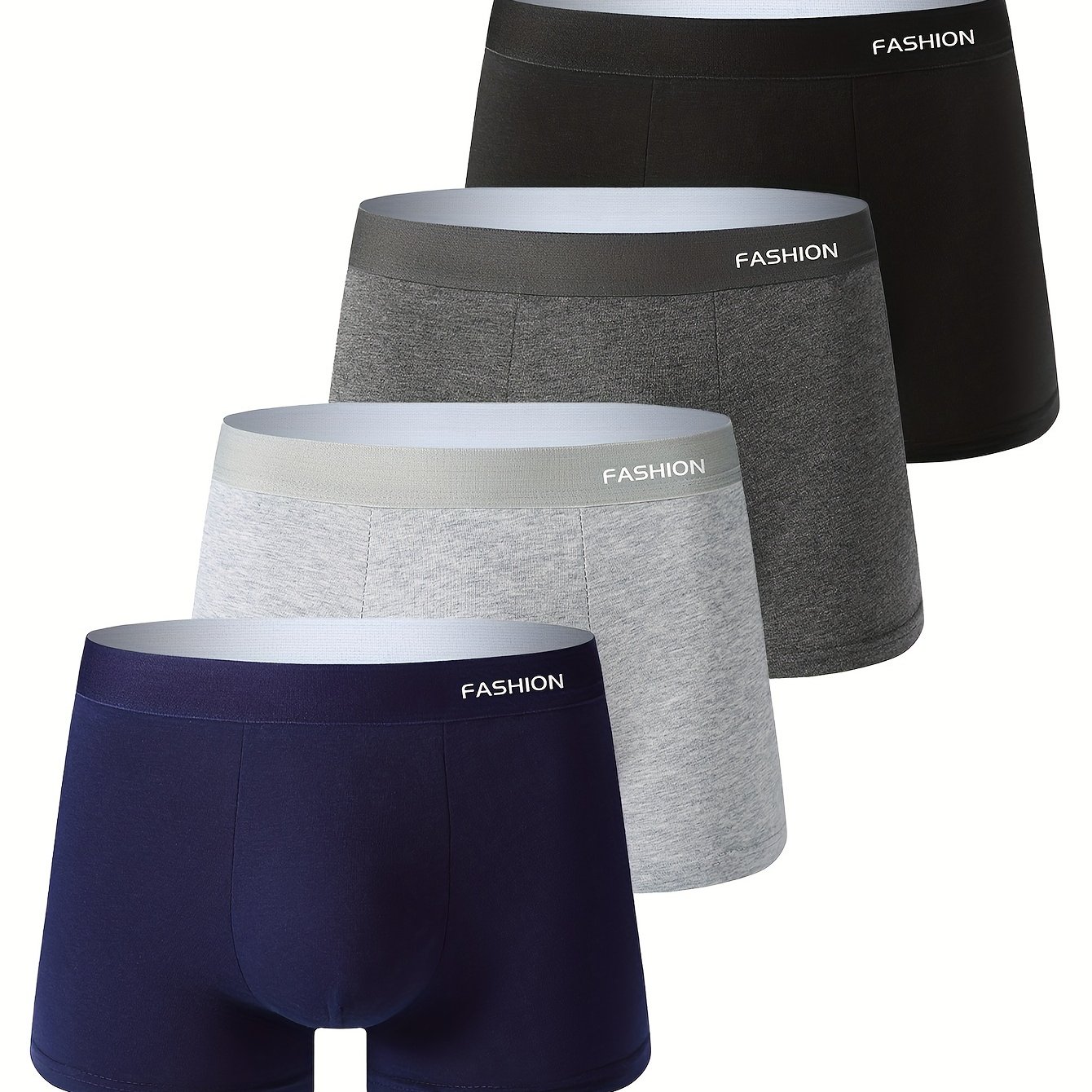 TEMU 4pcs Men' Boxer Briefs - Breathable, With Mid-waist Design, Solid Color, Stretch Fabric