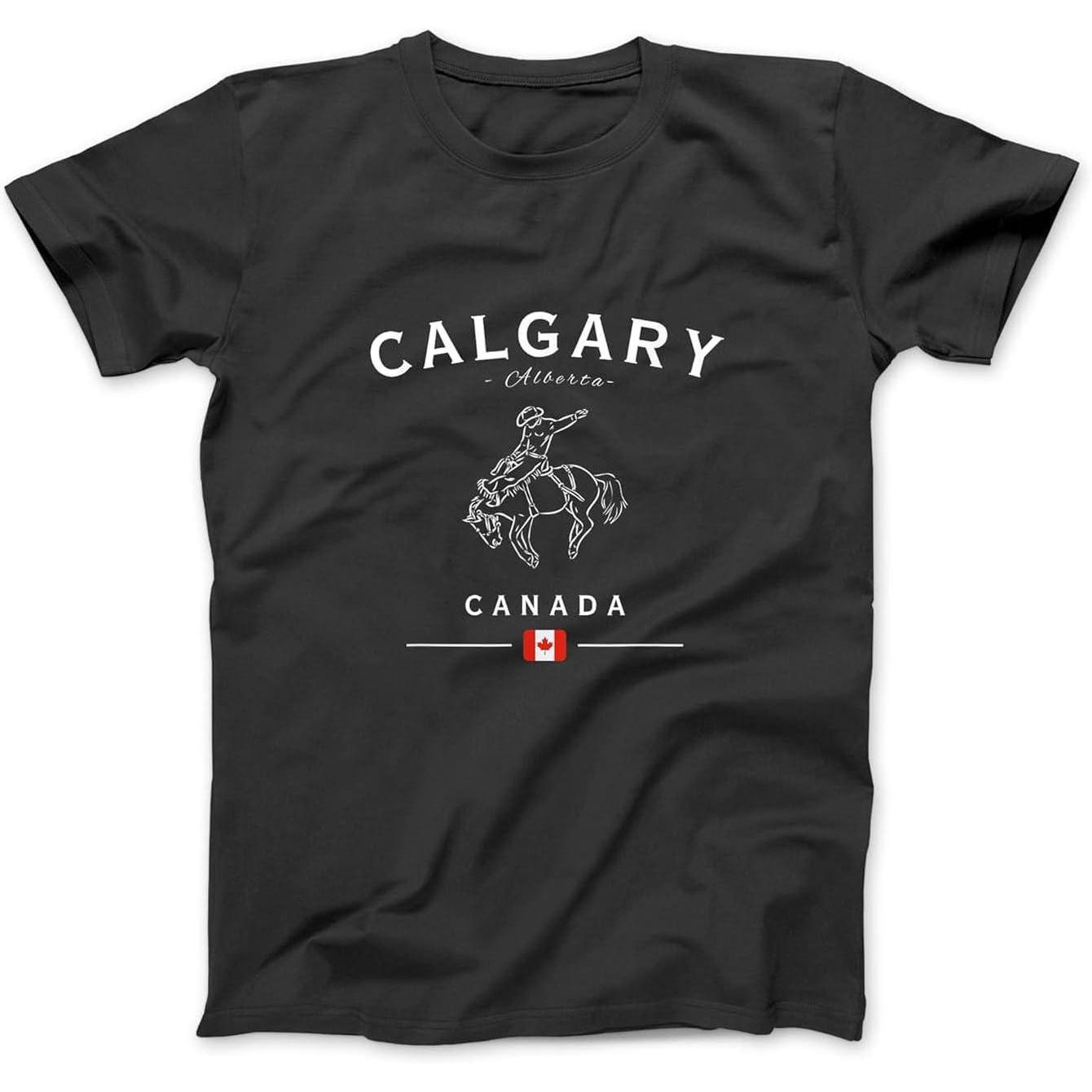 Image of Calgary Alberta Canadian Flag Rodeo Canada Cowboy T-shirt Black
