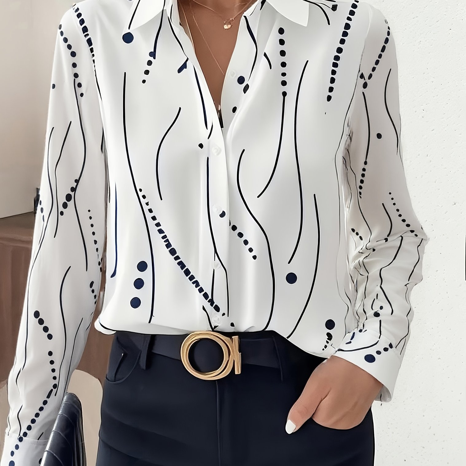 -neck Decorative Button Sleeve Batwing Sleeve Women's Small Collar Shirt