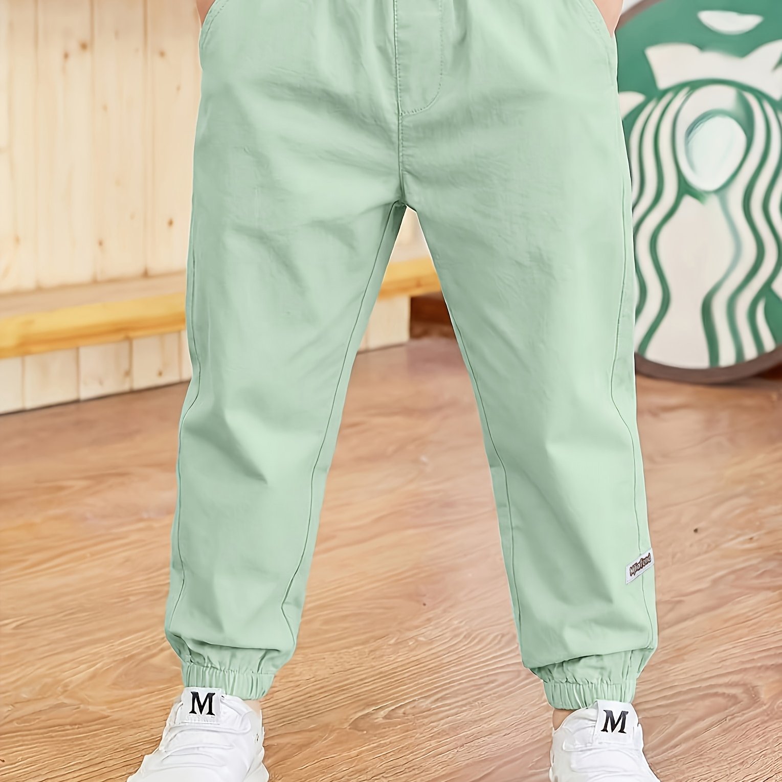 Image of Fashionable Boy Solid Color Jogging Pants - Soft, Breathable, Elastic Waistband, Outdoor Casual Trousers, Spring And Summer Collection, , Trendy Outdoor Casual Pants With Pockets, For Outdoor