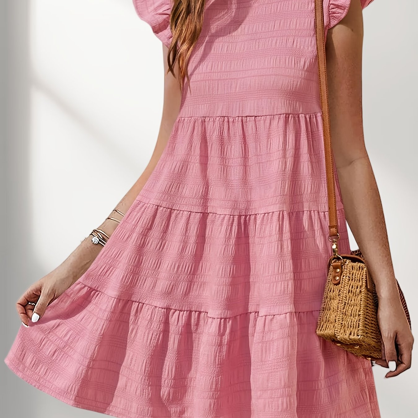 Image of Summer Dresses For Women Ruffle Sleeve Mini Babydoll Dress Beach Casual Loose Flowy Dresses Sundress