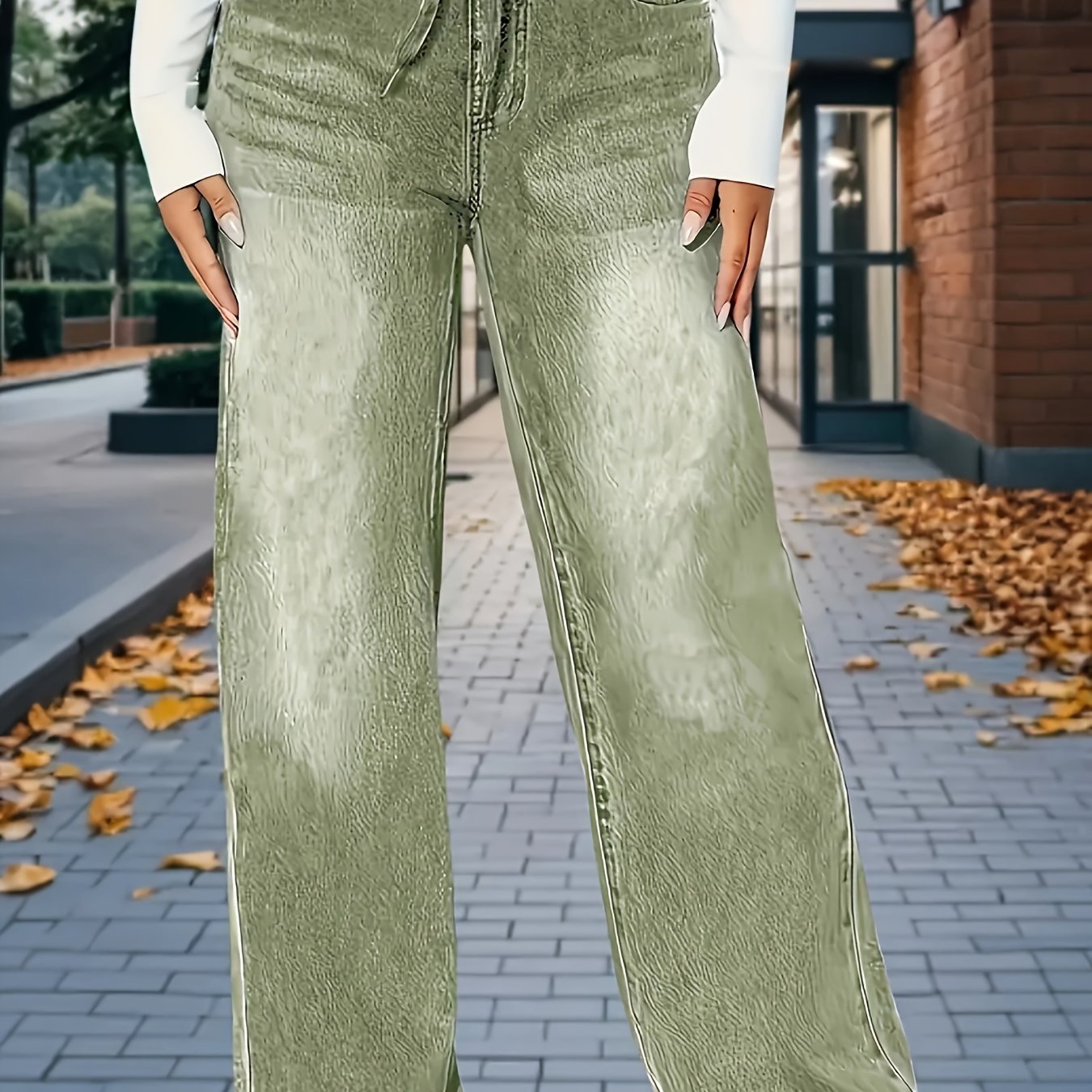 Image of Mekool Women's Stretch High-waisted Wide Leg Jeans - Elastic Waist Adjustable Drawstring Bell Bottom Pants, Plus Size Casual Y2k Style, Machine Washable Baggy Denim