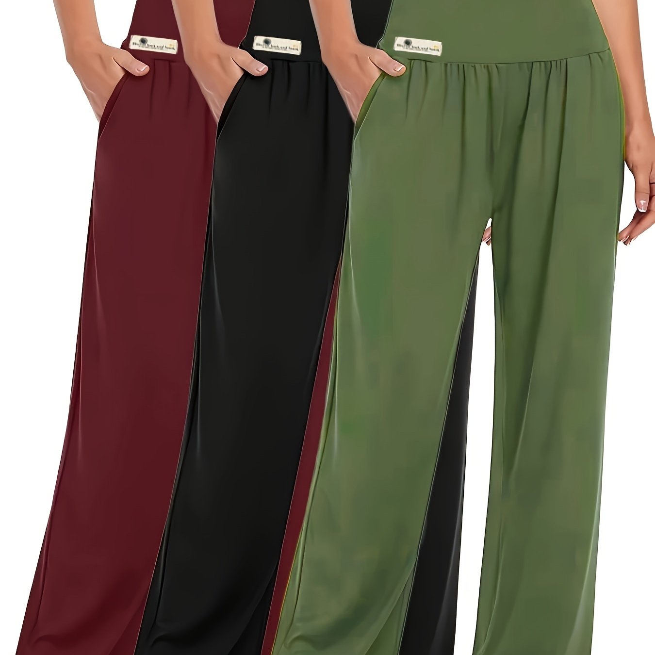 3 Size Women's Loose Fit Solid Color Breathable Elastic Athletic Pants, Casual Workout Lounge Joggers With Pockets