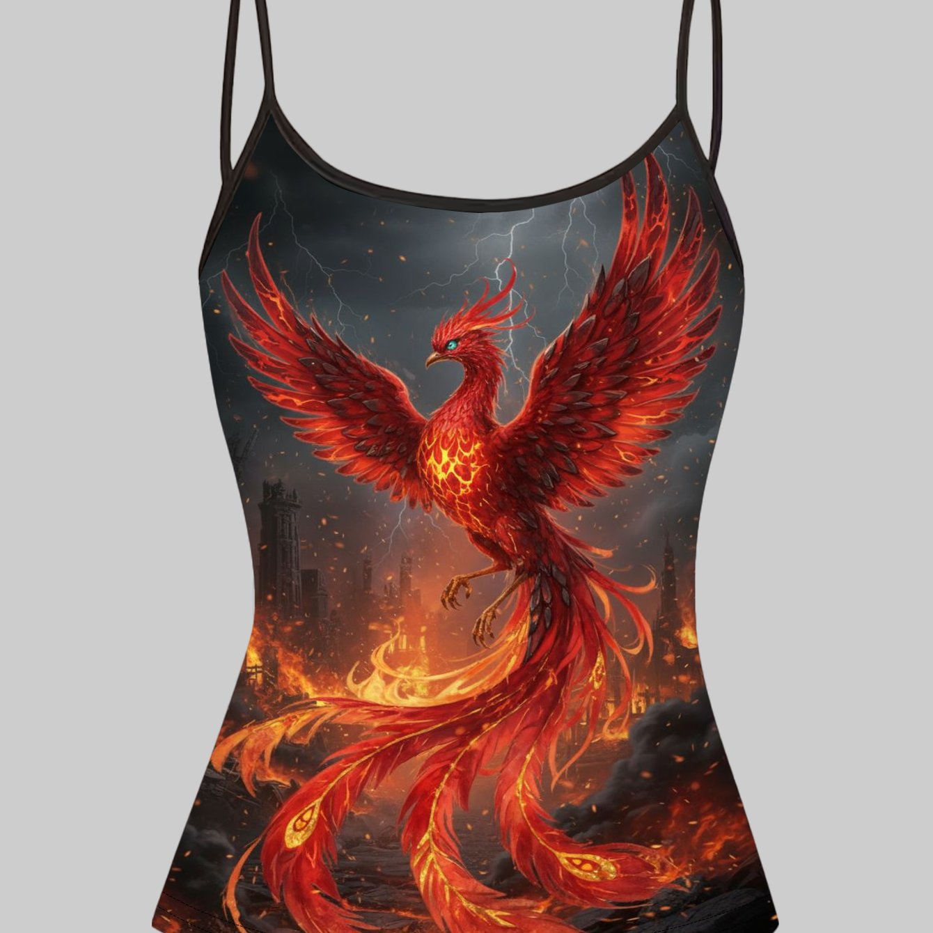 TEMU 1pc Phoenix Print Spaghetti Strap Camisole, Mythological Artistic Style Top
