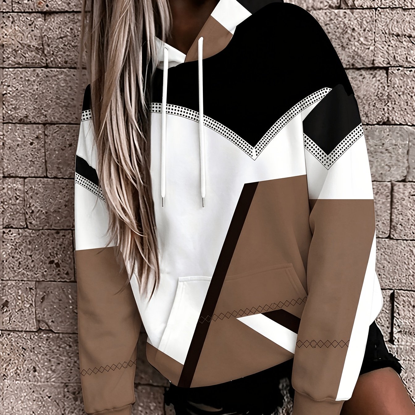 TEMU Damen Kapuzenpullover mit Kordelzug-Tasche und Musterdesign, trendig und vielseitig für , Freizeit und Pendeln, zur aktuellen Mode,