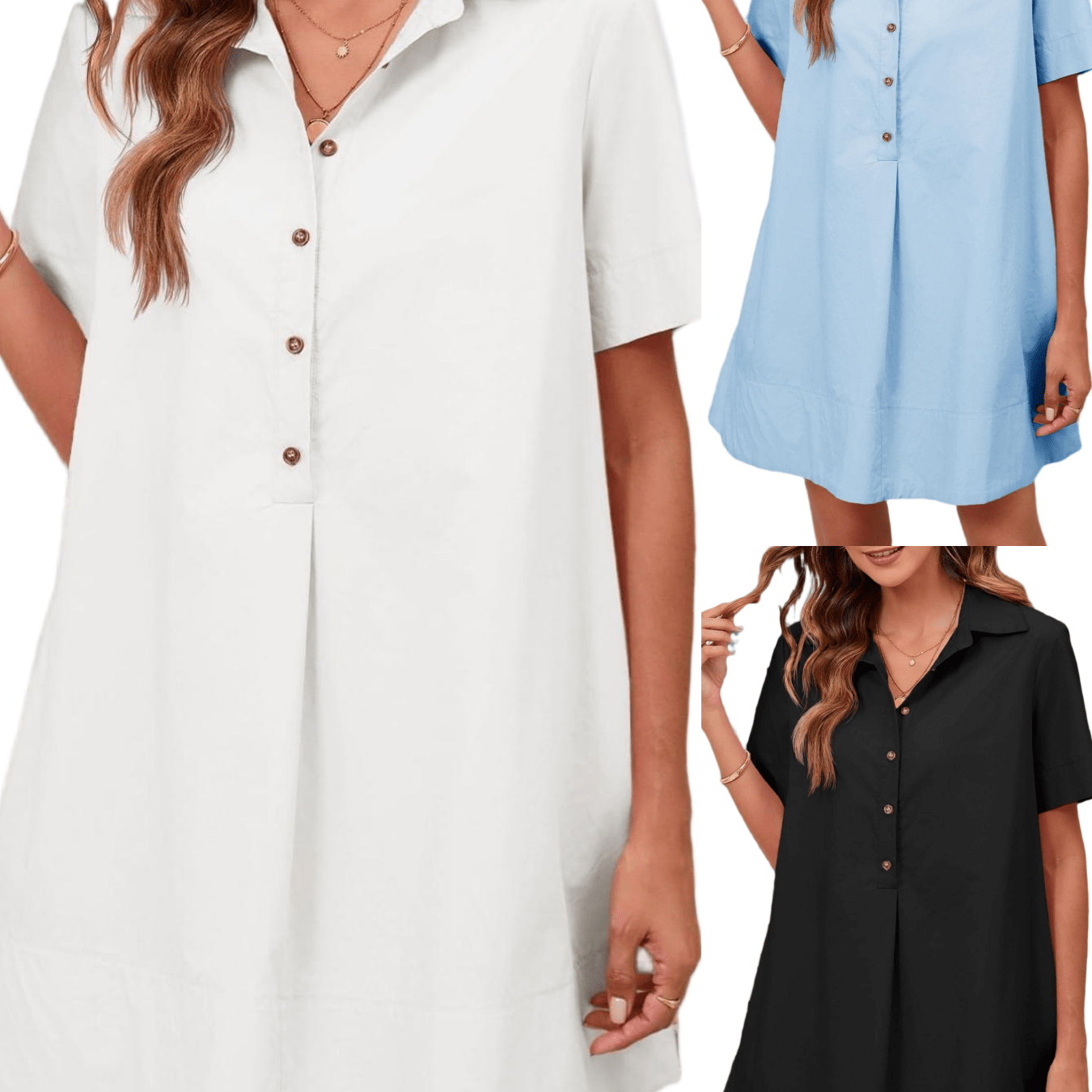 Casual Oversized Mini Dress With Short Sleeves And A V-neck, Featuring Buttons And A For And Summer