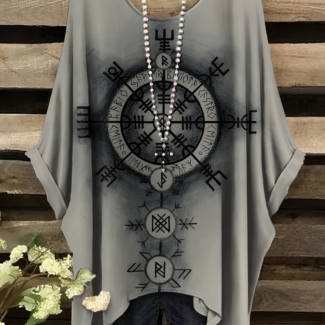 Image of Plus Size, Women's Plus Size Print T-shirt - & Design, Relaxed Fit Round Neck Short Sleeve, Machine Washable Casual Elegant Top For