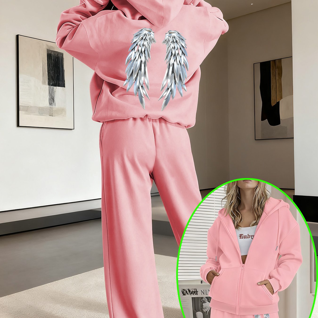TEMU Graphic Print 2pcs Set, Hoodie & Pants, Women's Clothing
