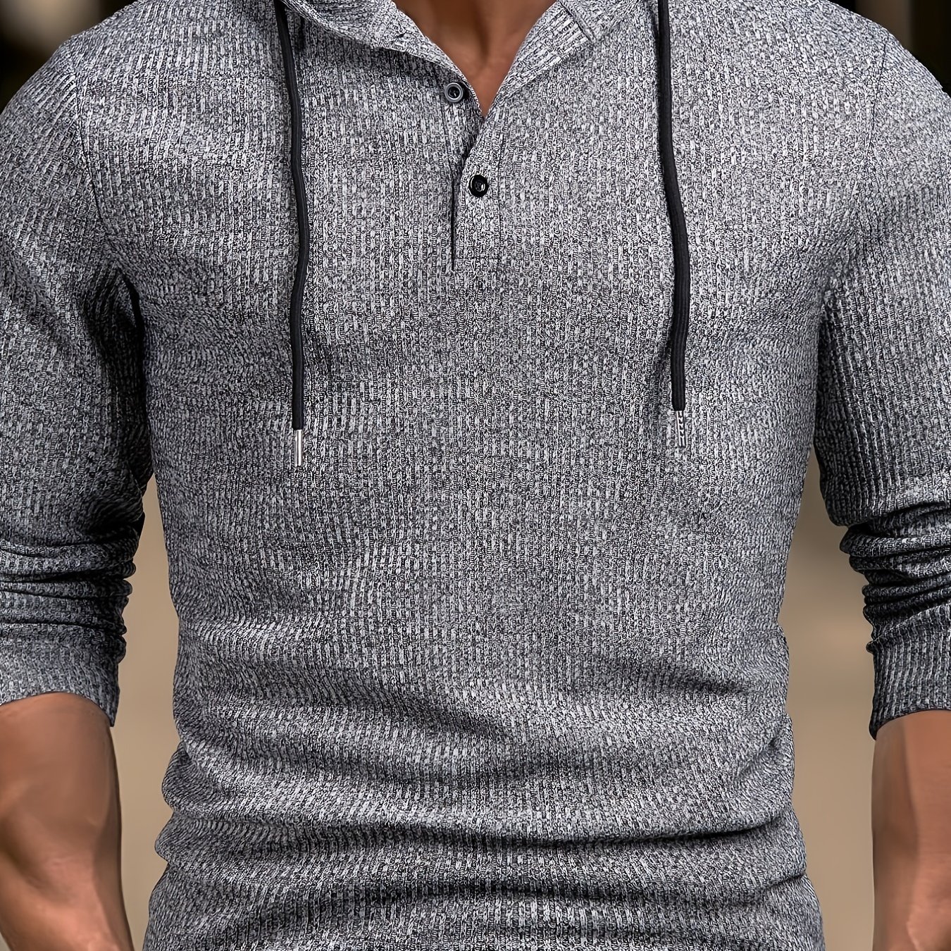 Men's Stretch Yarn-dyed Ribbed Outdoor Casual Hooded Henley Shirt