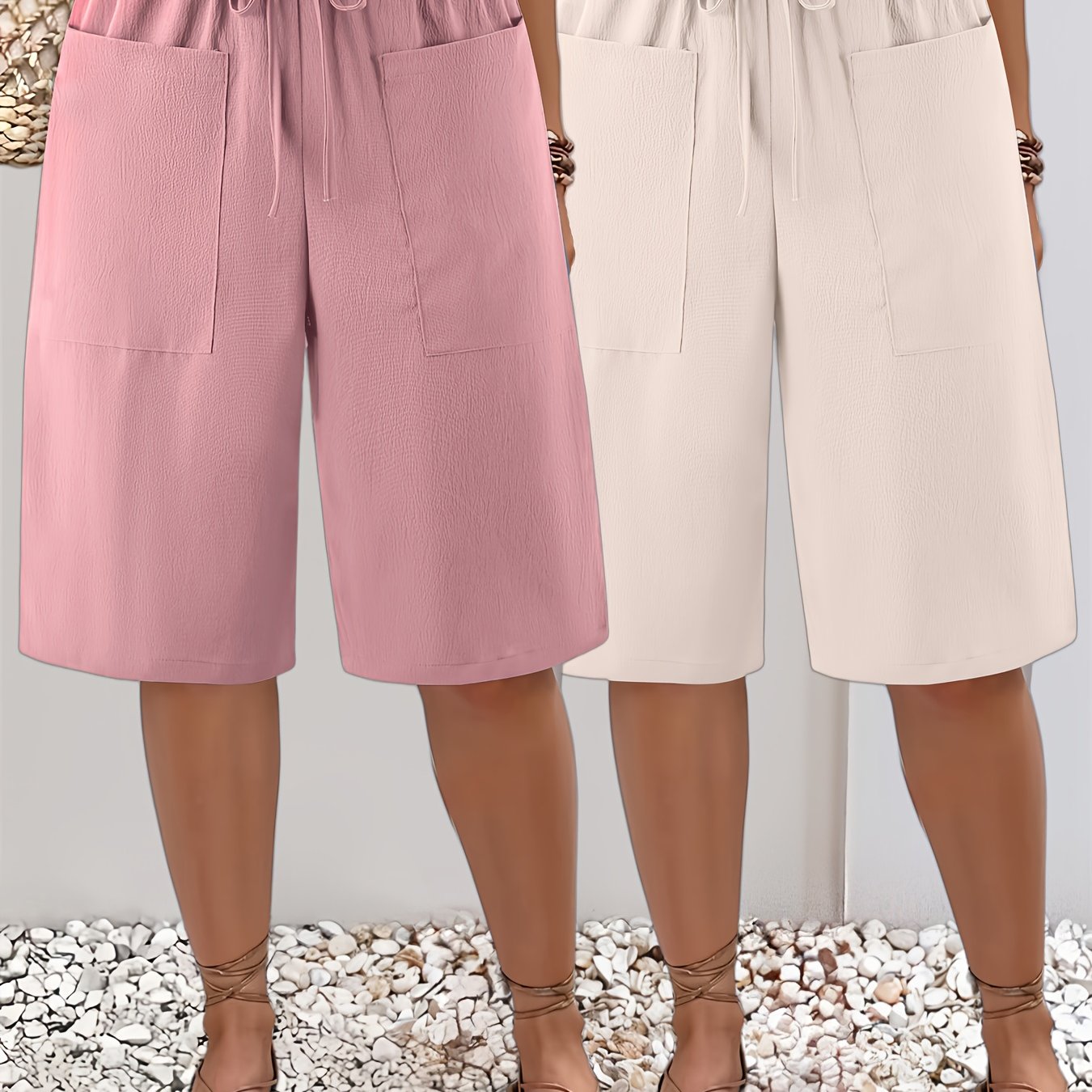 TEMU Completo Due Pezzi da Donna con Pantaloncini Segnati, Pantaloni Casual da Spiaggia, Pantaloni Estivi da Donna con Tasche per Vacanze