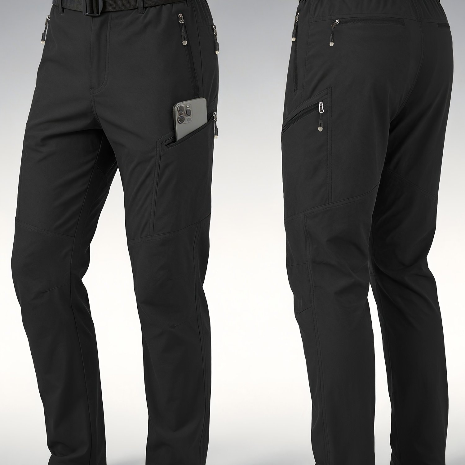Image of 1pc Men's Outdoor Quick-dry Hiking Pants, Lightweight And Breathable Athletic Pants, Refreshing Stretch Running Pants For Autumn, Daily And Casual Wear, With 6 Zippered Pockets, Belt Not Included