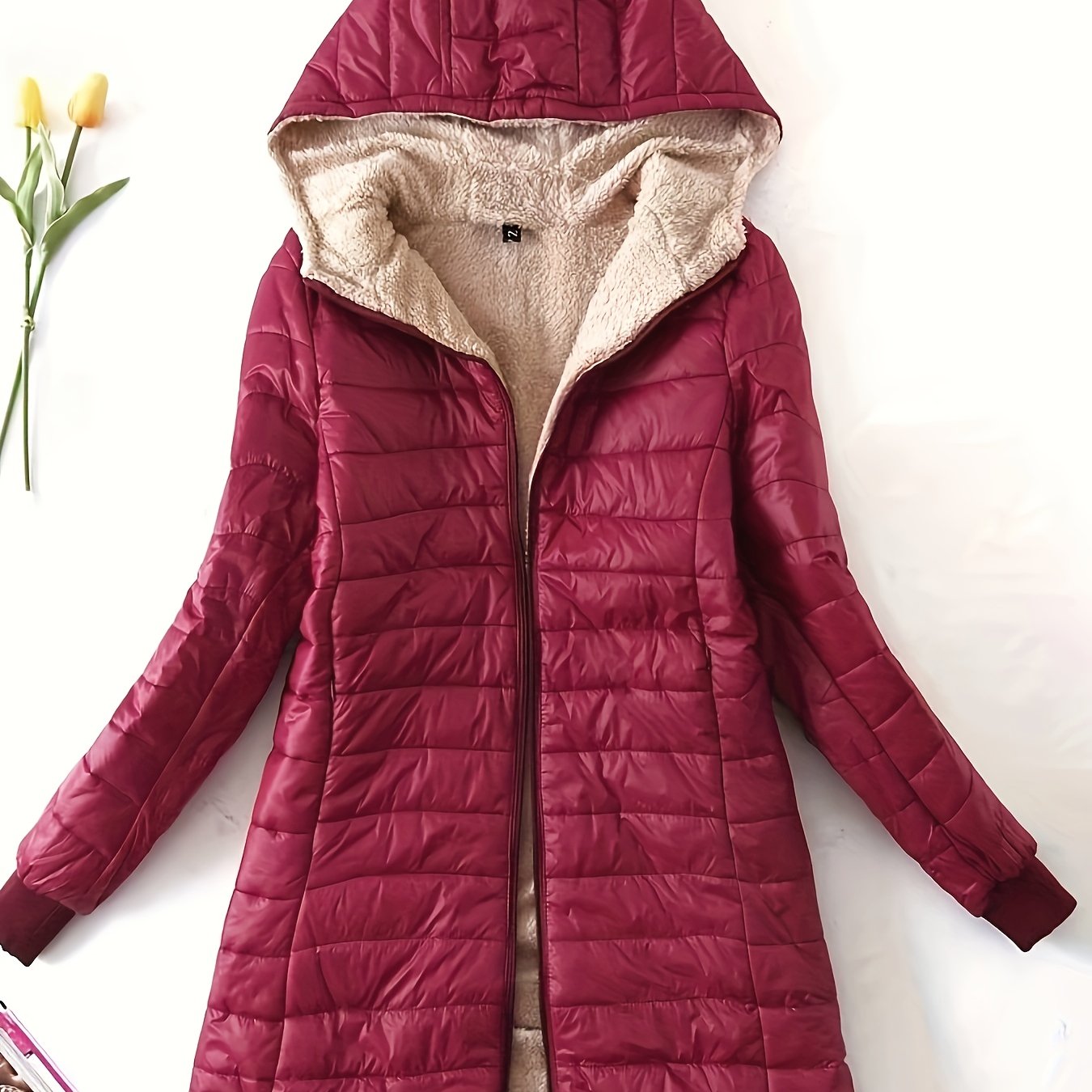 Length Hooded Slim Fit Fleece Padded Jacket Warm Solid Color Causal Winter  Coat Womens Activewear, Shop The Latest Trends