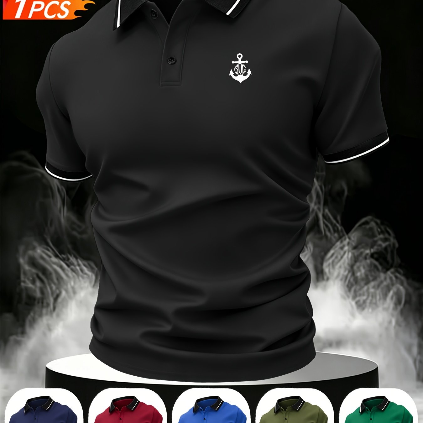 TEMU Men's Breathable Shirt - Moisture-wicking Fabric, Classic Button Design, Business Men's Short Sleeve , Detailed Tricolor Striped Collar -